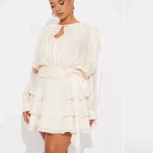 Fashion Nova Cream Long Sleeve Dress